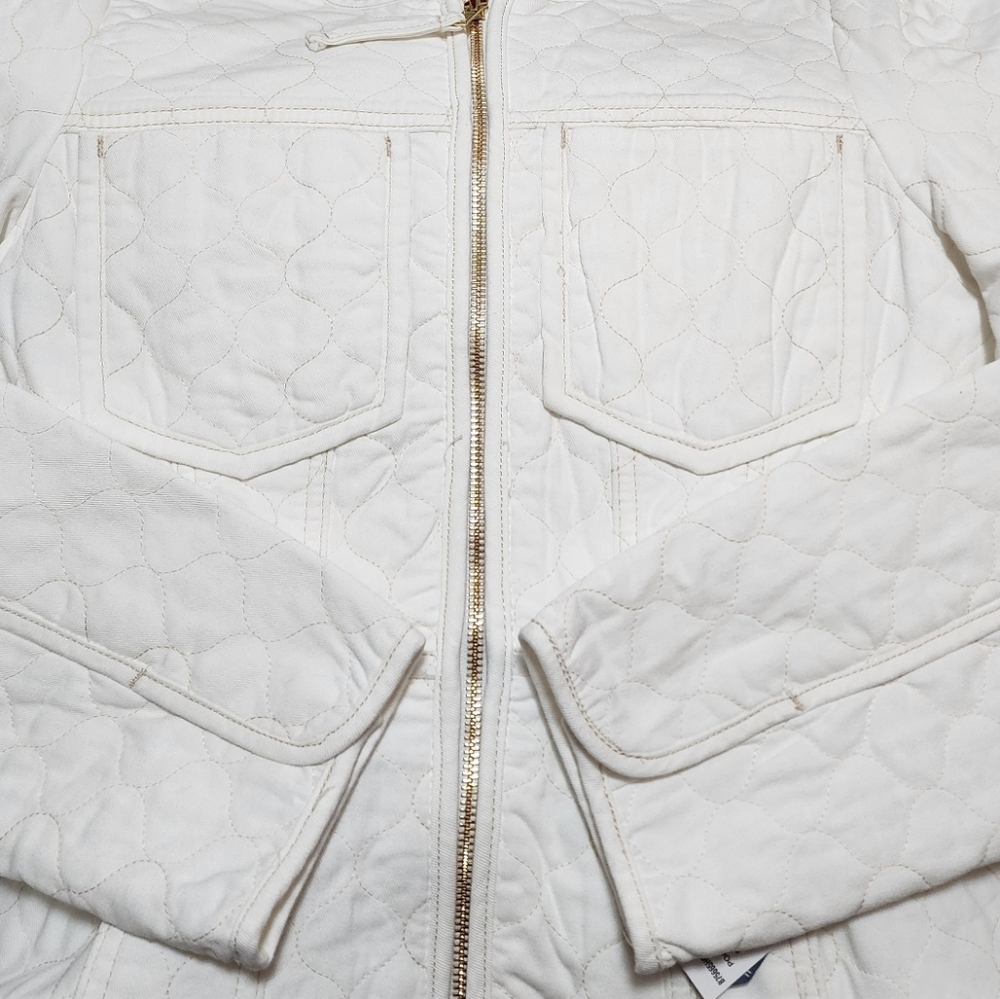 Democracy Quilted Denim Jacket Puff Long Sleeve Peplum Hem In Optic White Size S - Picture 6 of 12